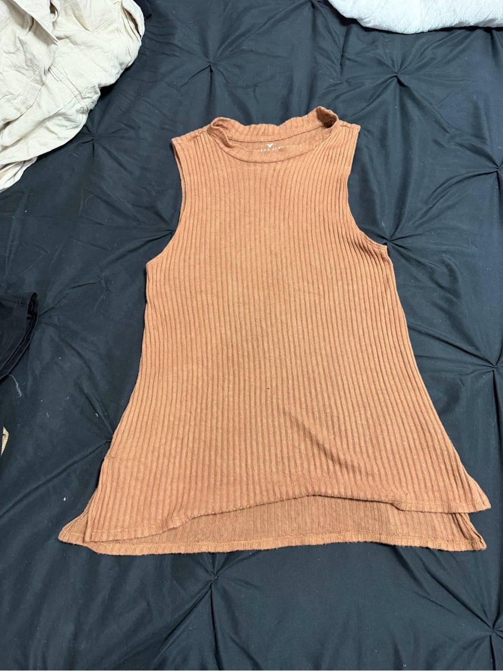 American Eagle Outfitters Ribbed Mock Neck Tank Top in Rust Orange